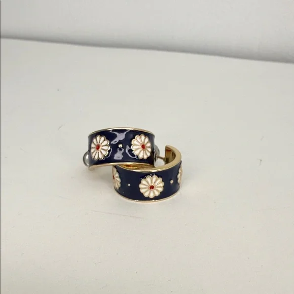 Floral Enamel Hoop Earrings - Picture 2 of 7